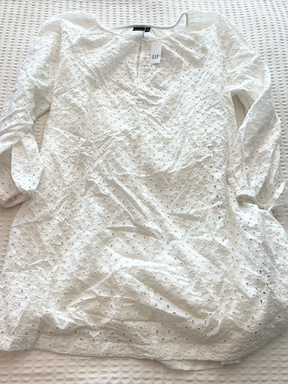 GAP White Eyelet long sleeve belted dress size XL NWT